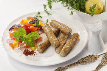 Chicken minced Shish Kebab with vegetable and mint dip  