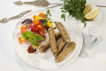 Chicken minced Shish Kebab with vegetable and mint dip 