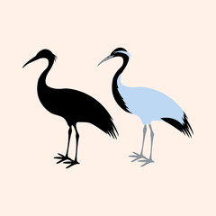 Crane bird vector illustration style Flat silhouette