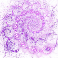 Abstract fantastic spiral design with glossy shapes on white background. Digital fractal artwork. 3D rendering.