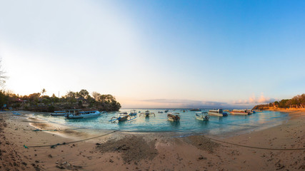 Sunset at Mushroom Bay on Lembongan Island near Bali, Indonesia