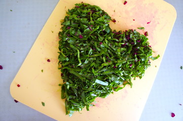 Sliced young beet leaves and heart shaped