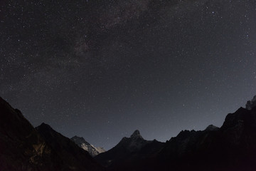 Sternenhimmel über der Ama Dablam in Nepal - zu sehen ist links außerdem der Lhotse
