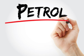 Hand writing Petrol with marker, concept background