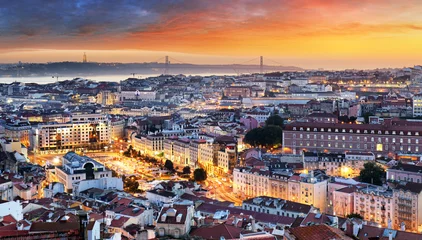 Raamstickers Lisbon historic city at sunset, Portugal © TTstudio