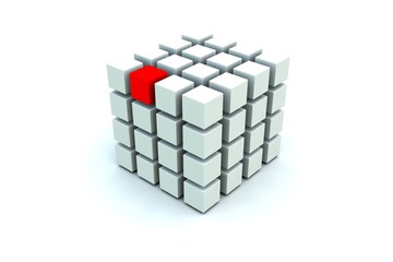 Fototapeta premium block chain red box unique white background 3d illustration