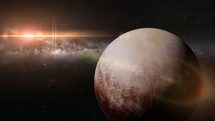 Naklejka premium dwarf planet Pluto in front of the beautiful bright Milky Way galaxy