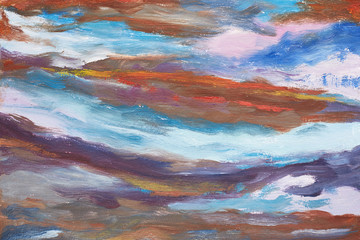 A picture of abstract waves. Hand drawn oil painting. A work of painter. A landscape of water. Colorful background oil painting