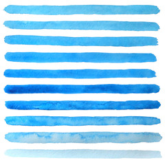 Hand drawn watercolor blue strokes isolated on the white background - 147445420