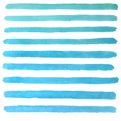 Hand drawn watercolor blue strokes isolated on the white background