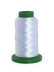Blue spool of thread isolated on white background