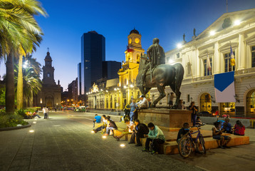 Evening view of Plaza de Armas. Santiago, Chile