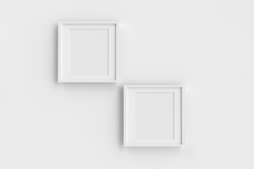 Realistic group of blank white picture frame templates set on white background, 3D render