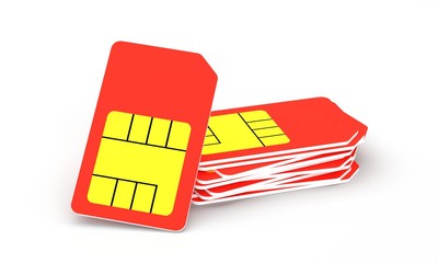 group of red sim card ,3d render