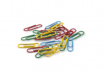Color paperclips on white background. Isolated
