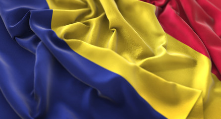 Chad Flag Ruffled Beautifully Waving Macro Close-Up Shot