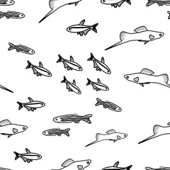 Vector Seamless Pattern with Fish Silhouettes