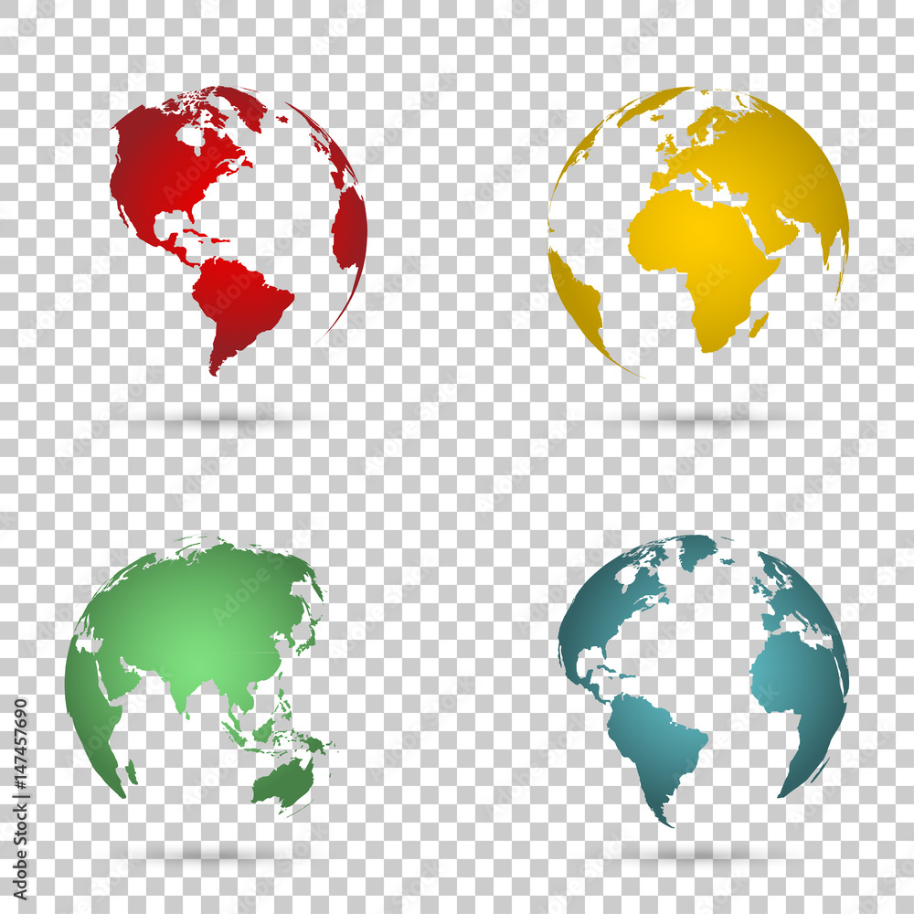 Wall mural set 3d earth globe on isolated background