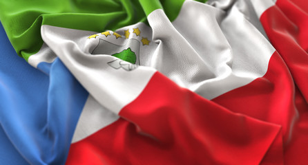 Equatorial Guinea Flag Ruffled Beautifully Waving Macro Close-Up Shot