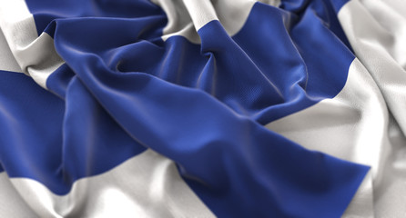 Finland Flag Ruffled Beautifully Waving Macro Close-Up Shot