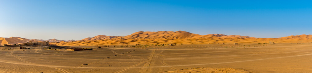 Fototapeta na wymiar Panoramic view at the sand dunes of Erg Chebbi - Morocco