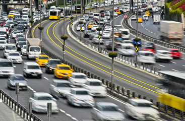Controlled-access highway in Istanbul during rush hour