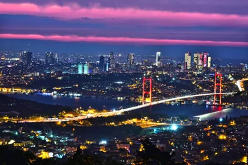 Foto op Aluminium Panoramic view of Istanbul with the Bosphorus Bridge © monticellllo