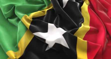 Saint Kitts and Nevis Flag Ruffled Beautifully Waving Macro Close-Up Shot