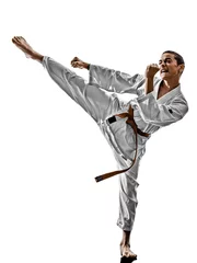 Tableaux ronds sur plexiglas Anti-reflet Arts martiaux one karate kata training teenagers kid isolated on white background