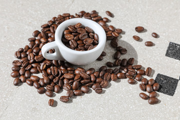 cup of black coffee grains