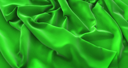 Green Flag Ruffled Beautifully Waving Macro Close-Up Shot 3D Rendering
