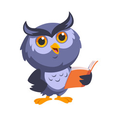 Nice owl, he is reading a book, vector illustration