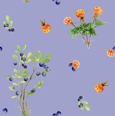Obraz na płótnie Canvas Seamless pattern repeated tile of watercolor berries