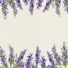 Lavender flowers. Watercolor border