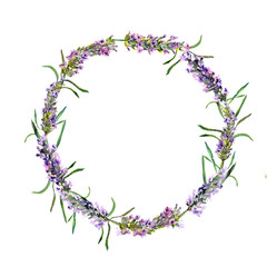 Lavender flowers wreath. Watercolor