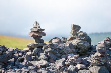 Two pyramids of desires from stones in the mountains.