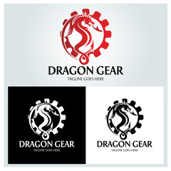 Dragon gear logo design template. Vector illustration