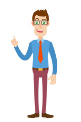 Businessman pointing up