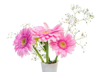 vacker blombukett med rosa gerbera daisys isolerade mot vit bakgrund