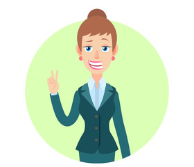 Businesswoman showing victory sign
