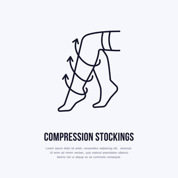 Compression stockings icon, line logo. Flat sign for surgery rehabilitation equipment shop