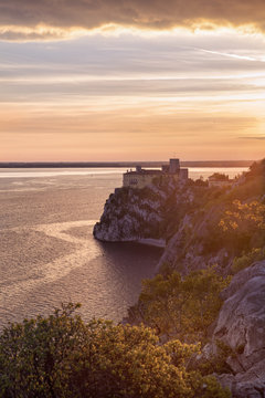 Duino castle at sunset, Trieste, Italy,