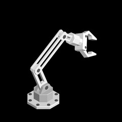 Robotic arm. Isolated on black background.Isometric view.