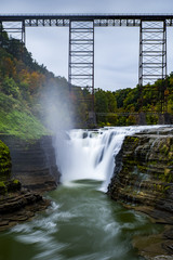 Fototapeta na wymiar Upper Falls - Waterfall & Bridge - Letchworth Park - New York