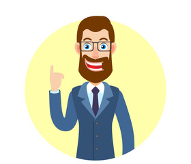 Hipster Businessman pointing up