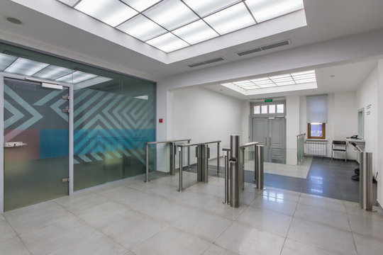 Lobby Entrance With Turnstile In A Office Center Building