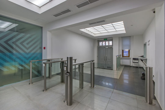 Lobby Entrance With Turnstile In A Business Center Building