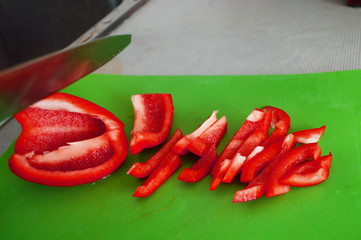 Red pepper on a cutting board chopped