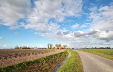 Fototapeta na wymiar beautiful blue sky over Dutch farmland