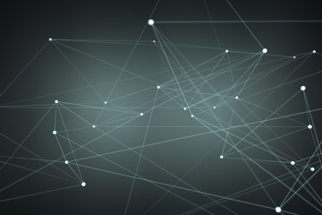 Floating white and blue glowing dot network 3D rendering